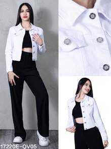 Chamarra de Mezclilla Azul Claro Casual, Cazadora Denim, Estilo Urbano - QV05 Blanco - Ver 2