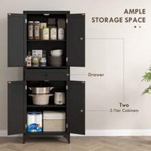 HOMCOM Armario despensa de pie de 67" con puertas y estantes ajustables, mueble de almacenamiento de cocina para espacios pequeños, color negro - Negro - Ver 4