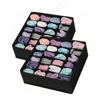 24-Grid Black Non-Woven Fabric Socks Storage Box, Wardrobe Drawer Organizer For Underwear And Accessories Bedroom, Organizer, Home Storage, For White T-Shirt Women, Black Pants Women, Ladies Winter Clothes, Dress, Winter Clothes For Ladies, Elegant Woman Dresses, White Shirt For Ladies, Long Sleeve, White Jumpsuit For Women, Spring Dresses For Women, Spring Outfits For Women, Spring, Spring Clothes, Minimalist, Summer Tops Storage