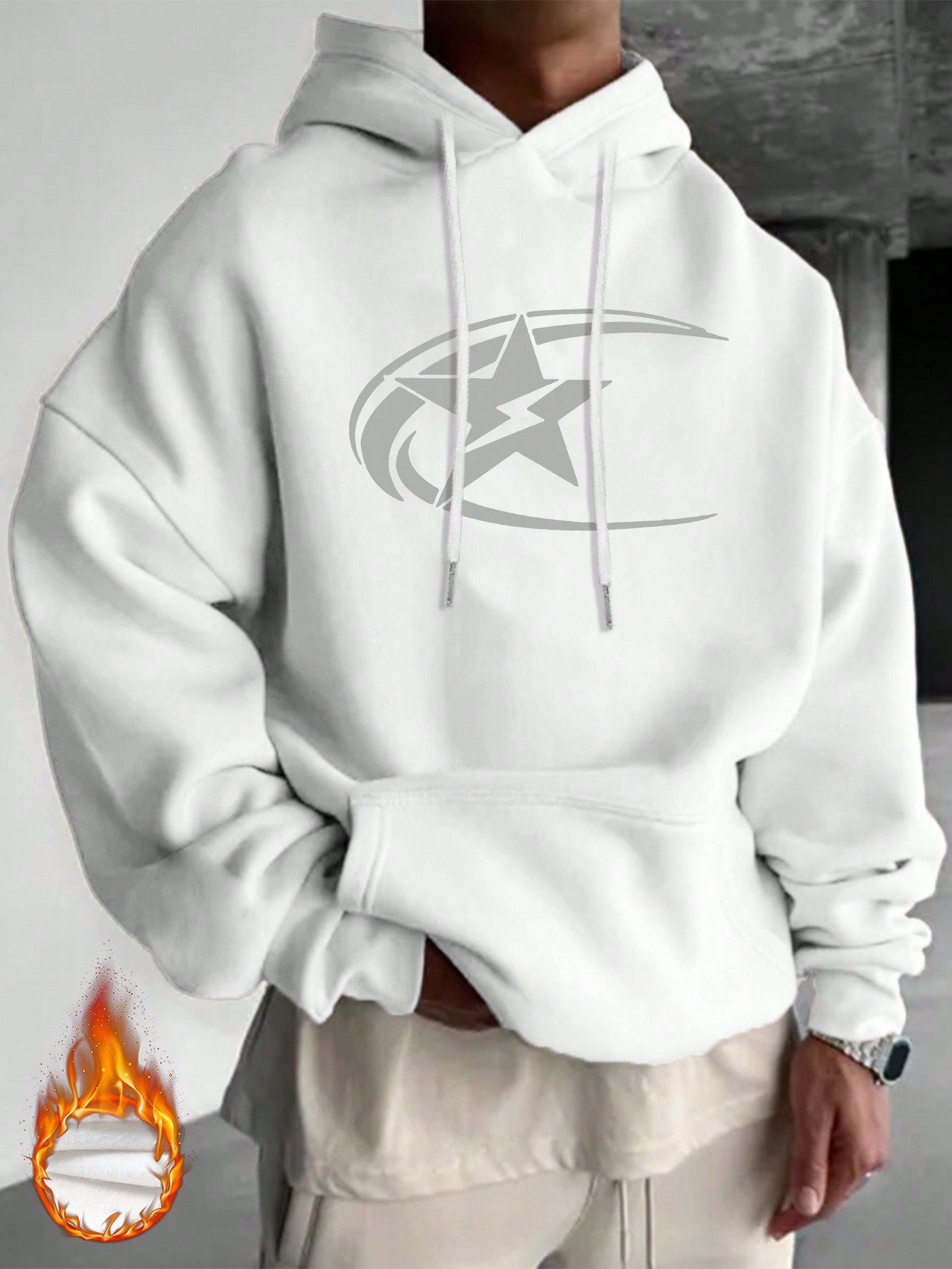 Men's Hoodie With Drawstring, Long Sleeve, Printed Pocket, Loose And