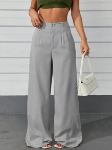 Women's High Waist Straight Leg Pants With Hidden Buttons