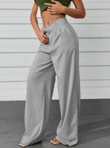 Women's High Waist Straight Leg Pants With Hidden Buttons