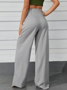 Women's High Waist Straight Leg Pants With Hidden Buttons