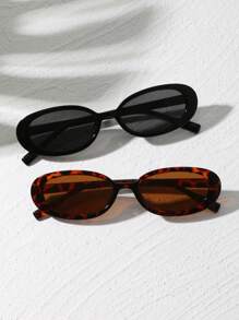 2pcs Vintage Small Frame Oval Shaped Plastic Sunglasses, Unisex Fashion Classic Style, Outdoor Travel Beach Holiday UV Protection Fashionable Shade Elegant Outfit Family Outings Travel Vacation Holiday For Summer Beach Vacation,Outdoor,Travel