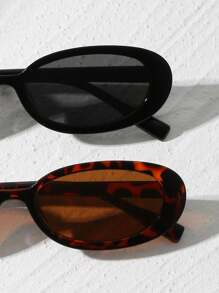 2pcs Vintage Small Frame Oval Shaped Plastic Sunglasses, Unisex Fashion Classic Style, Outdoor Travel Beach Holiday UV Protection Fashionable Shade Elegant Outfit Family Outings Travel Vacation Holiday For Summer Beach Vacation,Outdoor,Travel