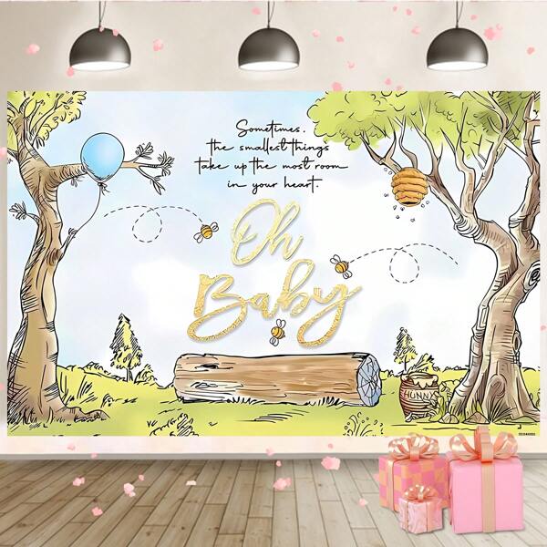 1 pezzo. Striscione decorativo con albero dipinto a mano e api, per tavolo di torta di compleanno, decorazioni da parete per feste di compleanno, telo di sfondo per studio fotografico, dimensioni 82,7 * 59,1 / 59,1 * 39,4 / 39,4 * 29,5 pollici