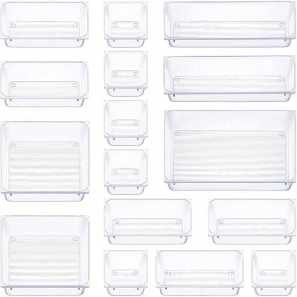 Kit 25 Organizador Multiuso Modular Gavetas Acrílico Cristal
