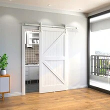 Kit de Rail pour Porte Coulissante simple, Ensemble Industriel Système pour Coulissante Intérieur, Style Classique, Noir / Blanc, Longueur disponibel: 6FT / 183cm, 6.6FT / 200cm, 8FT / 244cm, 10FT / 300cm - Blanc - Voir 1