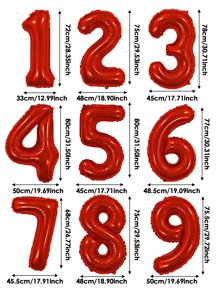 12pcs/Set 32-Inch (Approx. 80cm) Multicolor Number Balloons, 0-9 Large Metallic Foil Number Balloons Made Of Polyester Film, Suitable For Birthday Party Decorations, Wedding Anniversary Celebrations, Baby Showers, And All Festive Occasions - Multicolor - View 7