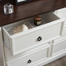 Modern Farmhouse 6-Drawer Chest Of Drawers For Bedroom, Wooden Bedroom Drawer Dresser With 6 Storage Drawers,6 Drawer Dresser Chests For Bedroom White
