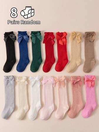 12 Paires de Chaussettes Décorées Avec Un Nœud Rose Bébé Pour Filles, Hautes Sur Les Genoux Pour Enfants, Longues Chaussettes Pour Bébés, Nouveau-Nés, Chaussettes Mignonnes Pour Enfants Au Printemps Et En Été