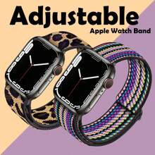 2 件弹性环 Solo 兼容 Apple Watch 表带 38 毫米 40 毫米 41 毫米 42 毫米 44 毫米 45 毫米 49 毫米 女式男式，可调节舒适柔软尼龙弹性编织表带腕带 - 彩色 - 查看 7