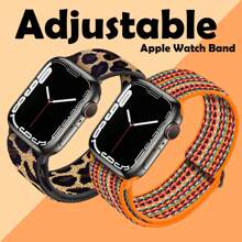 2 件弹性环 Solo 兼容 Apple Watch 表带 38 毫米 40 毫米 41 毫米 42 毫米 44 毫米 45 毫米 49 毫米 女式男式，可调节舒适柔软尼龙弹性编织表带腕带 - 彩色 - 查看 3