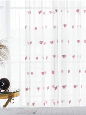 1PC Korean Princess Style Pink Love Gauze Curtain For Children's Room, Living Room Bedroom Window Curtain