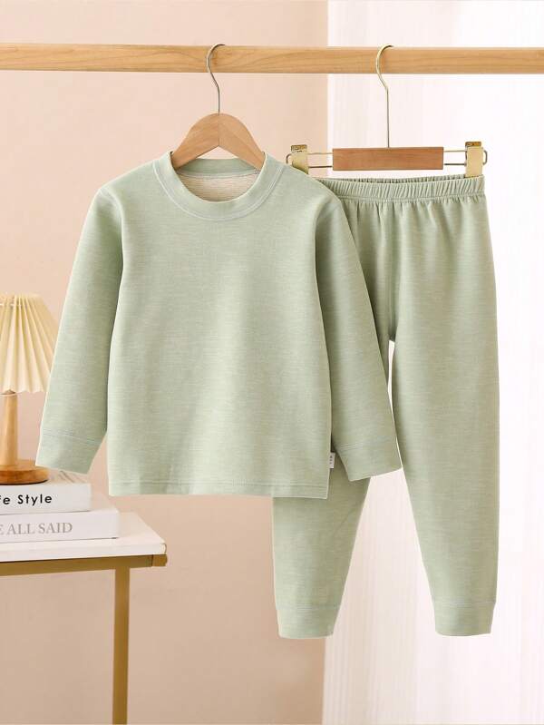 Conjunto de roupa íntima térmica para meninos pré-adolescentes, blusa de gola redonda com forro térmico e leggings, para meninos e meninas, outono/inverno