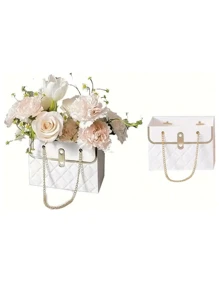 2 piezas de bolsas de regalo florales de papel impermeable, con asas, totes con cadena metálica rectangular, adecuadas para floristas, bodas, fiestas, cumpleaños