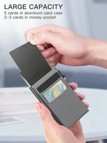 1pc, Minimalist Pop-Up Card Holder Wallet, Suitable For Men's RFID Shielding | Ultra-Thin Business Credit Card Wallet With Money Bag | Aluminum Metal Bank Card Holder, Can Store Banknotes, Coins, And Debit Cards, Is The Best Gift For Men