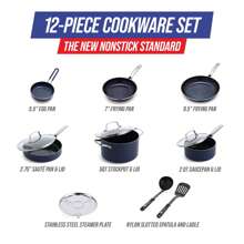 Blue Diamond 12-Piece Toxin-Free Ceramic Nonstick Pots And Pans Cookware Set, Dishwasher Safe - Blue - View 6
