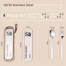 Portable Cutlery Set With Case & Bag, Cartoon Panda Travel Utensils, Portable Silverware Set For Work, 18/10 Stainless Steel Reusable Travel Cutlery Set, Fork And Spoon Chopsticks Set For Camping, School, Picnic, Gadgets, For Lunch Box,School Supplies