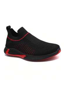 Men's Sports And Leisure Shoes, Versatile Fly Knit Shoes, Korean Style Fashion Men's Shoes, Spring And Autumn Shoes, Breathable And Comfortable - 黑紅色 - 查看 7