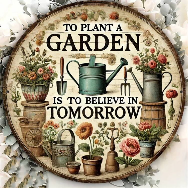Planting A Garden Is Like Sowing Hope For The Future - Decorative Sign Made Of Metal Sign, Size 20x20cm (8x8 Inches) - Multicolor - View 5