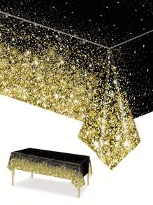 1 pieza Mantel desechable de 137 * 274 cm en color negro y dorado, rosa/negro y dorado/azul para cumpleaños, ceremonia de graduación, Pascua, Día de la Propuesta, boda, despedida de soltero, cumpleaños, aniversario, decoración de fiestas de celebración de días festivos - Estilo 1 - Ver 2
