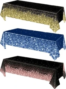 1 pieza Mantel desechable de 137 * 274 cm en color negro y dorado, rosa/negro y dorado/azul para cumpleaños, ceremonia de graduación, Pascua, Día de la Propuesta, boda, despedida de soltero, cumpleaños, aniversario, decoración de fiestas de celebración de días festivos - Estilo 1 - Ver 1