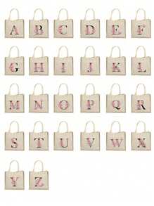 1pc Personalized Initial Name A -Z Flower Letter Beach Tote Bags,Portable Casual Storage Tote Bag, Fashion Burlap Shoulder Bag,Lightweight Handbag For Travel, Bridesmaid Bridal Party Girls Trip Gifts