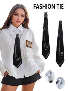 1个DIY吉他星形金属链条领带夹，休闲领带配饰，适合大学、派对、演出、圣诞节装饰等场合。