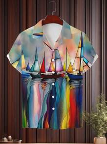 Men's 3D Print Creative Funny Short Sleeve Shirt, Summer