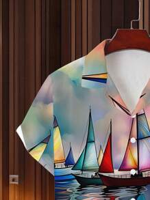 Men's 3D Print Creative Funny Short Sleeve Shirt, Summer