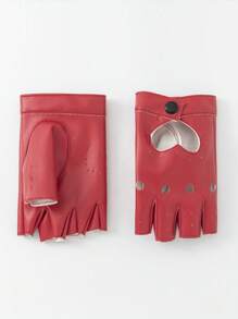 1 Pair Fashionable Hollow-Out Heart Shape Fingerless PU Motorcycle Gloves Valentines - Red - View 3