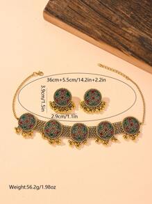 3pcs Retro Boho Colorful Round Flowers Alloy Pendant Earrings, Multi Layer Chain Decor Necklace Jewelry Set Suitable For Women's Daily Wear, Party, Wedding, Festival Accessories - View 4