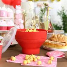 Silicone DIY Microwave Popcorn Bowl Bucket Red Popcorn Maker With Lid Chips Fruit Dish High Quality Kitchen Easy Tools - Beige - View 4
