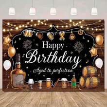 1pc 5*3ft/5*7ft Beer Theme Birthday Background, Brown Wooden Board Beer Design, Decor For Men Birthday Party Background Banner, Portrait Photography Backdrop, Photo Booth Wall Hanging