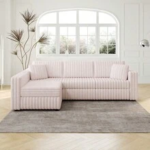 106.3" Soft L-Shaped 4-Person Sofa. Comfortable And Stylish. Matches Bedroom And Living Room.Light Pink.Modern Plush Furniture. Modular Design For Versatility. L-Shape Offers Unique Style