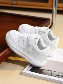 Zapatos versátiles con para niños, zapatos deportivos para niños y niñas, tenis casuales blancos de suela baja ligeros y cómodos, nuevos zapatos para correr para niñas, zapatos casuales de piel sintética para niños, zapatos planos, zapatos de skate, adecuados para actividades interiores/exteriores, días escolares, caminata diaria y correr