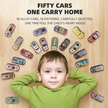 50pcs Diecast Toy Vehicle Set, Pull Back Action Cars, Plastic Playset, With Storage Box And Foldable Mat, For Kids 3-6 Years, Gift For Boys And Girls - 50種顏色 - 查看 2