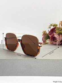 新款复古简约金属双梁大框方形时尚眼镜，适合女士、男士、日常、户外、街头、派对、度假、海滩、多功能装饰眼镜，适合夏季海滩度假、户外、旅行 - 銅色 - 查看 6