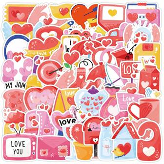 50 张粉色爱心贴纸 DIY 创意涂鸦贴纸、笔记本电脑手机壳吉他滑板水瓶保险杠头盔滑雪板行李箱冰箱门涂鸦装饰贴纸
