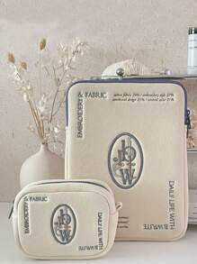 1 件带软壳的涤纶笔记本电脑内胆包，专业笔记本电脑和平板电脑包，带有卷边、蝴蝶结和线条图案设计，有 11 英寸、13 英寸和 15 英寸可选，轻巧时尚的教室笔记本电脑包、教室包、教师储物包、教室整理包 - 米色 - 查看 1