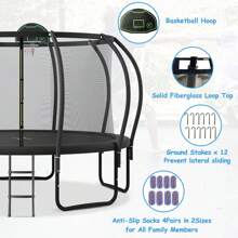 12FT/14FT/15FT/16FT Trampoline For Kids With Upgraded ArcPole And Composite TopLoop For Safety Enclosure, Plus Basketball Board And 10 Ground Stakes, Outdoor Recreational Playset Balance Physical Training Trampoline - Black(16FT) - View 4