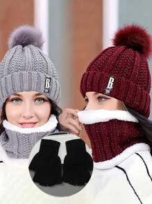 2/3 Peças Conjunto Chapéu, Lenço e Luvas da Moda para Mulheres, Gorro de Inverno Quente de Camada Dupla, Lenço de Pescoço Feminino, Touca Balacrava para Menina