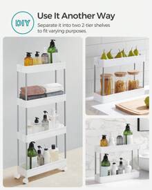 SONGMICS 4-Tier Storage Trolley, Rolling Cart With Wheels, Space-Saving Kitchen Trolley In Office Bathroom, 14.4 X 42 X 86 Cm, Cloud White - 白色 - 查看 5