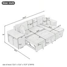 104.5" Modern L-Shape 3 Seat Reversible Sectional Couch Pull Out Sleeper Sofa With Storage Chaise And 2 Stools For Living Room Furniture Set Charcoal Grey