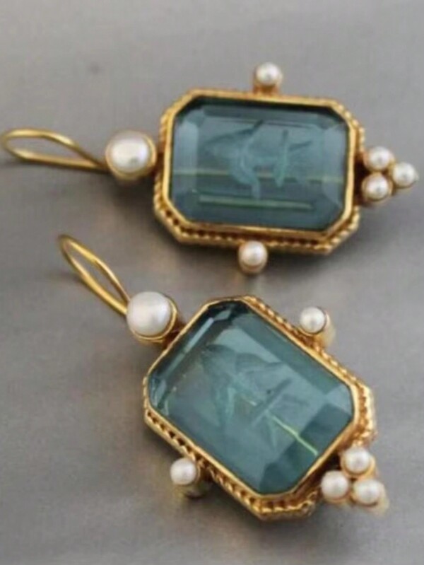 Brincos de Pérola Quadrada Verde Vintage, Jóias Elegantes para Mulheres