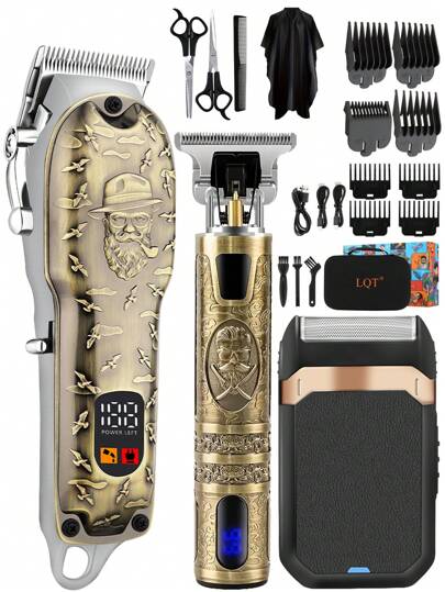 LQT LQT1/2/3pcs,Premium Men's Salon Hair Trimmer And Razor Set, Cordless Use Hair Trimmer, USB Charging Trimmer, Men's Beard Trimmer, Exquisite Packaging, Family And Barber's Choice, Gift Options For Special Holidays