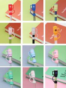 1/5 Pieces, Straw Cover, Hollow Cartoon Style, Cup Straw Cover Accessory, Compatible With Straws, Dirt Proof Straw Dust Cap, Cute Silicone Straw Cover In Any Color, Straw Protector, 10mm Straw Cup Shaped Soft Silicone Straw Cover Accessory, Flower Pattern Straw Stopper, Suitable For Cups, 10mm Straw, Valentine's Day Gift, Mother's Day Gift - Multicolor - View 3