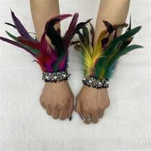 1 par de brazaletes elegantes con plumas artificiales y perlas falsas de estilo bohemio gótico, adecuados para fiestas de carnaval y uso diario, disfraces de Halloween para mujeres