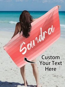 1pc Customized Ombre Color Multi-Color Graphic Microfiber Beach Towel, Fashionable Pool/Beach/Travel Blanket For Vacation, Leisure, Multi-Functional, Anti-Mold, Ornamental, Reusable, Exquisite, Stylish, High-Quality, Adorable, Modern, Colorful, Soft, Comfortable, Custom, Unique, Personalized, Ideal Gifts For Him, Ideal Gifts For Her, Her, Boyfriend, Girlfriend, Dad, Mom, Family, Friends, Son, Daughter, Kids, Kitchen, Dining Room, Bedroom, Office, Living Room, Home, Garden, Tea Room Summer Holiday Bathroom Decor Beach Essentials,Vacay Vibes - Multicolor - View 42